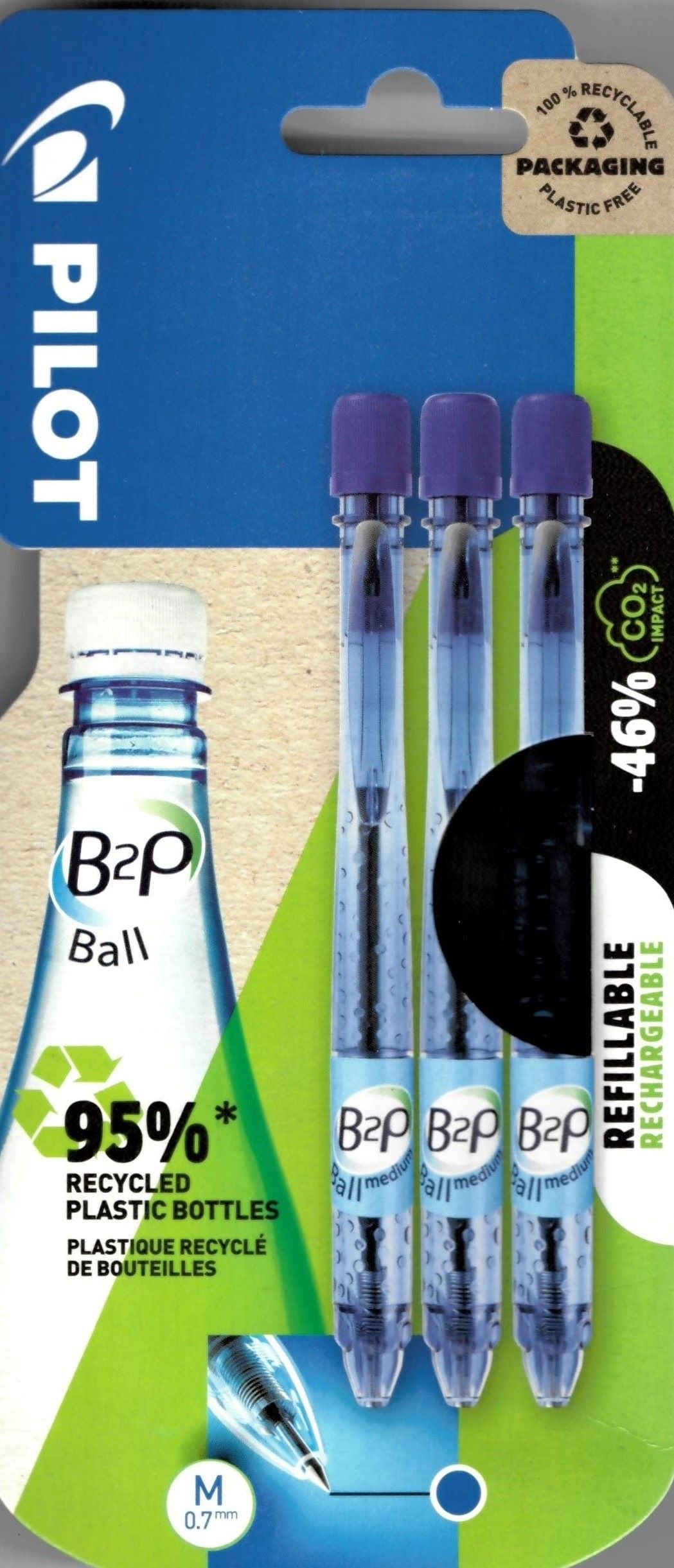 Pilot B2P 3 Medium Blue Ballpen [12]