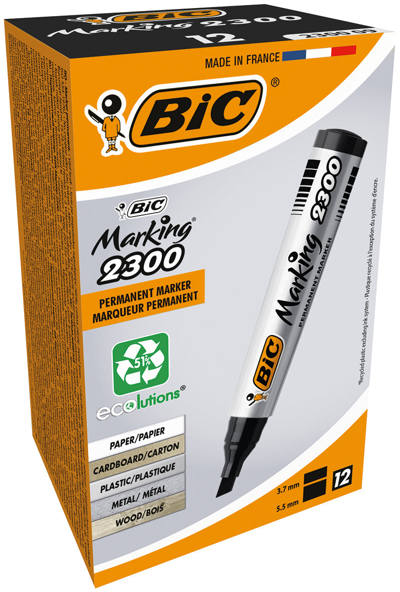 #Bic Permanent Chisel Tip 2300 Markers Boxed Black [12]