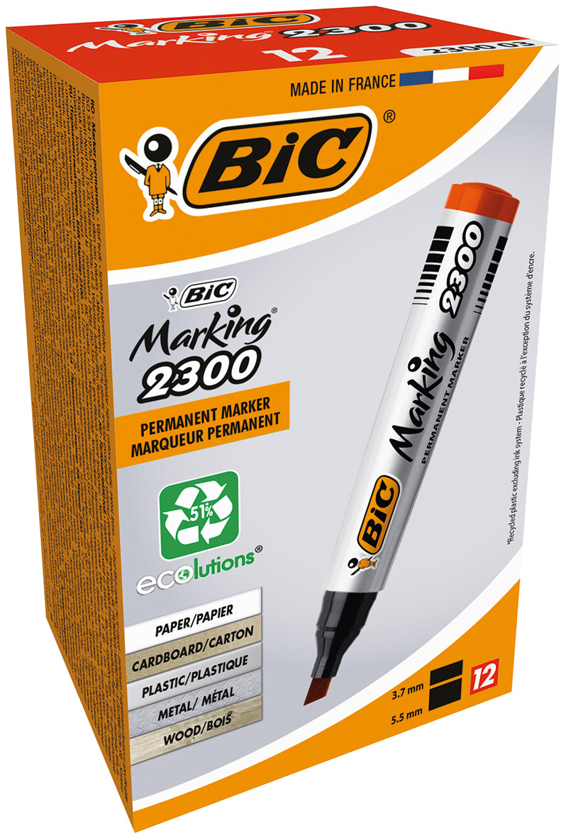 #Bic Permanent Chisel Tip 2300 Markers Boxed Red [12]