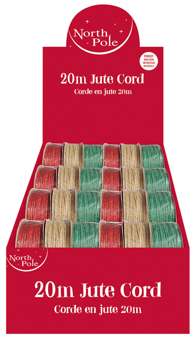 20m Natural / Red / Green Jute Ribbon CDU (24)