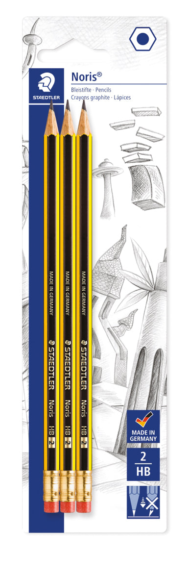 Staedtler 3 Noris HB Eraser Tipped Pencils Hang Pack - Pkd 10's