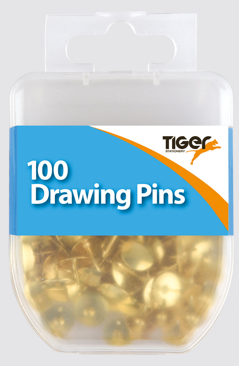 Essentials 100 Brass Drawing Pins Hang Pack - Pkd 10's